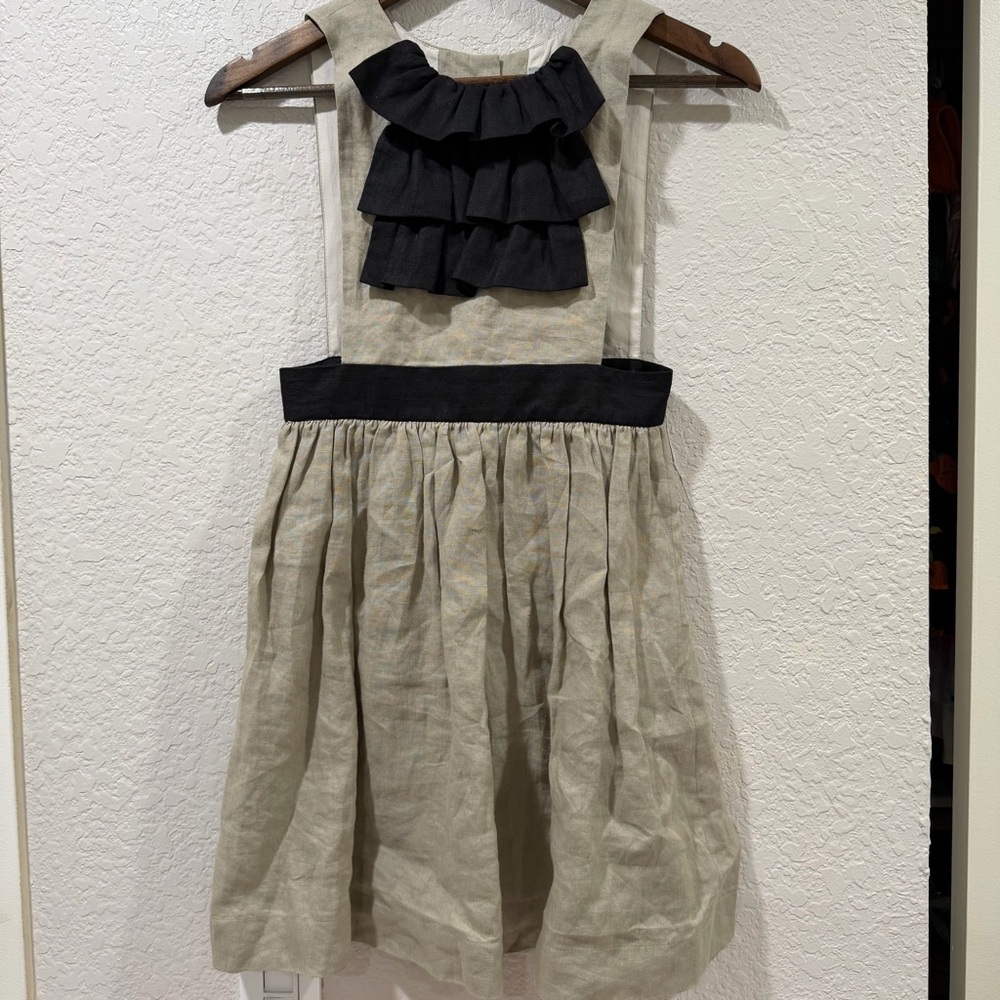 Hilda Henri sleeveless pinafore/jumper ivory black ruffle linen dress Size 10